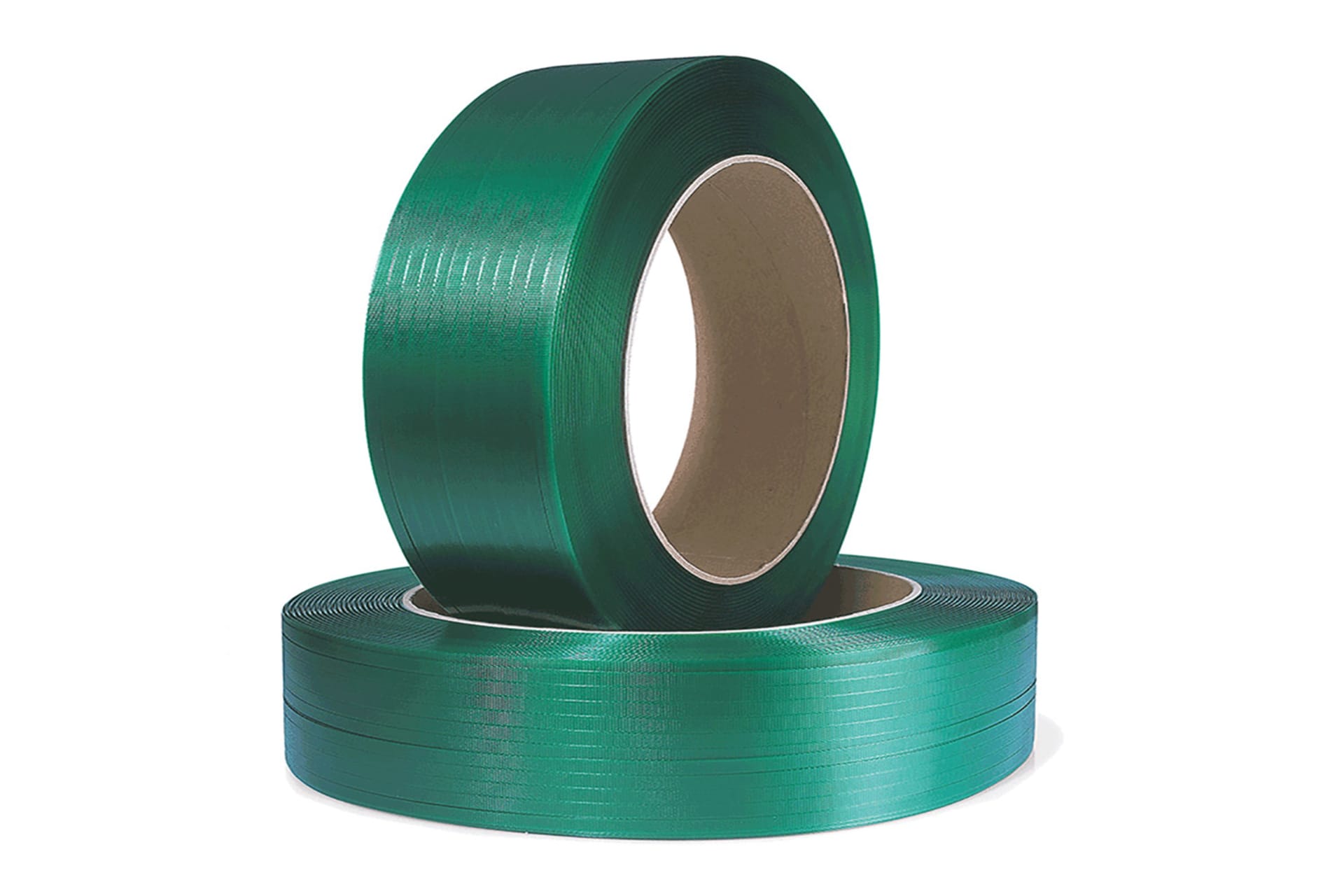 Polyester-/ PET-Umreifungsband, 12x0,59mmx2500lfm, geprägt, grün, Kern 406mm, Reißfestigkeit 264kp
