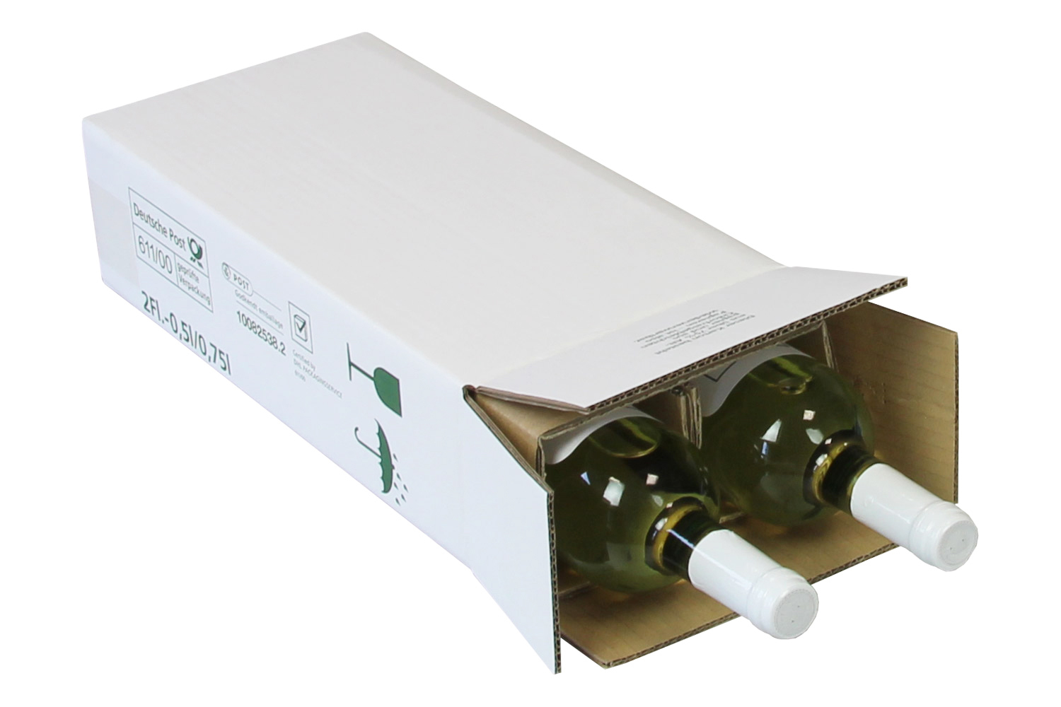 PTZ-Flaschenkarton 2-wellig, 183x95x395mm, Qualität 2.3BC, weiß, postgeprüft, + 1 Hülse / Inhalt à VE = 15