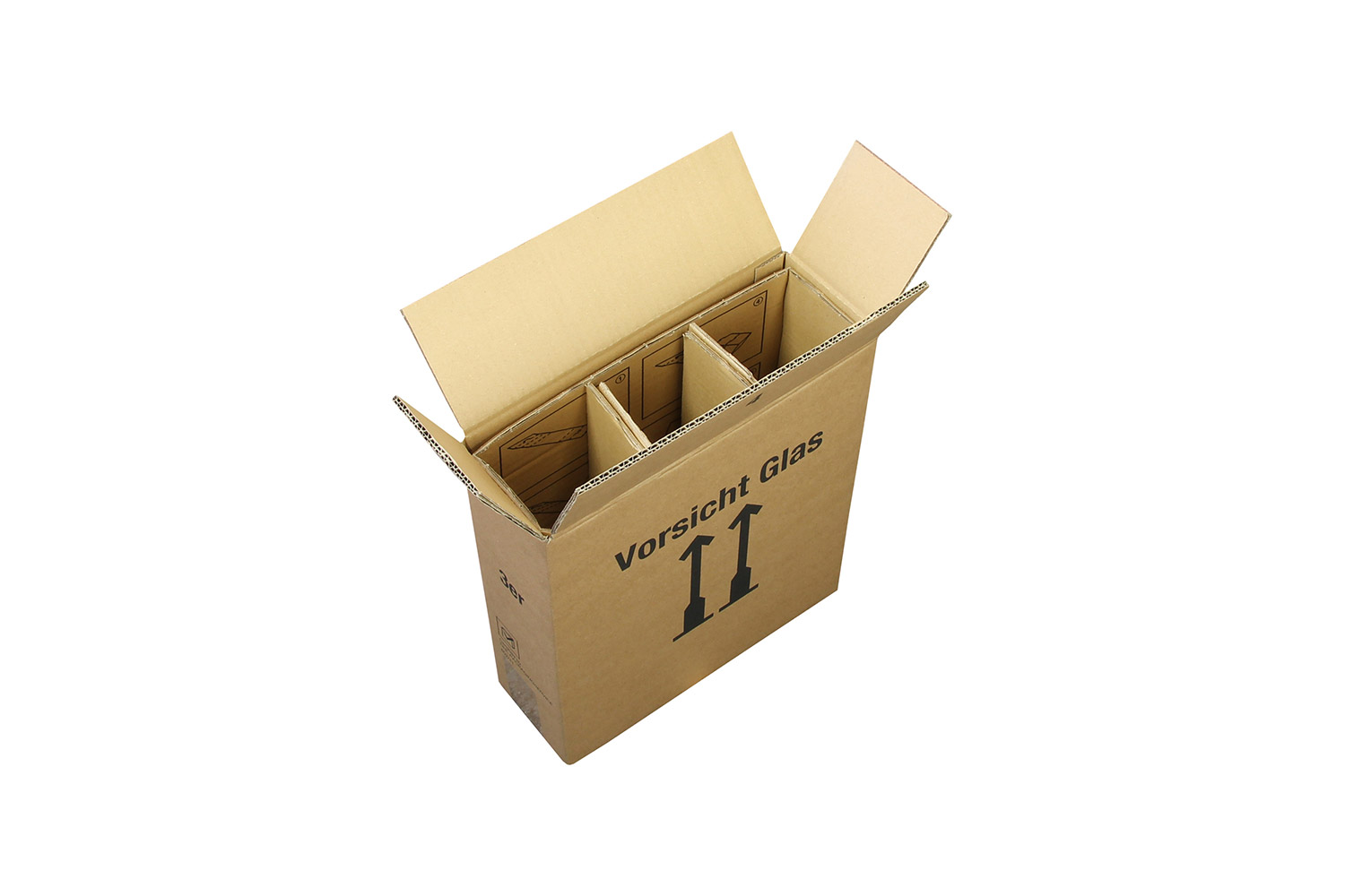 PTZ-Flaschenkarton 2-wellig, 314x108x360mm, Qualität 2.3BC, braun, postgeprüft, + 1 Hülse / Inhalt à VE = 20