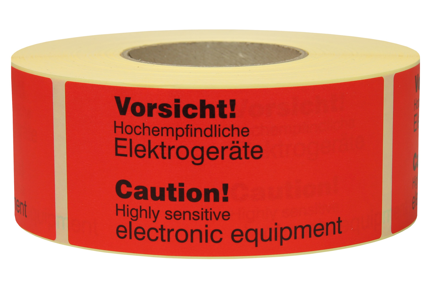 Warn- und Hinweisetiketten, 145x70mm, aus Papier, rot, mit Aufdruck 2-sprachig