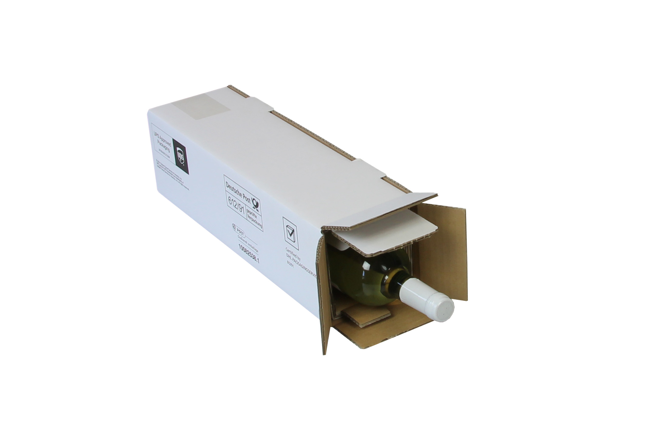 PTZ-Flaschenkarton 2-wellig, 105x100x425mm, Qualität 2.3BC, weiß, postgeprüft / Inhalt à VE = 30