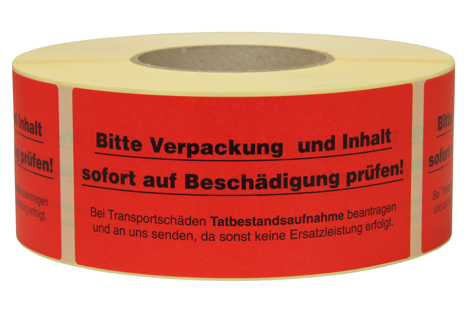 Warn- und Hinweisetiketten 145x70mm, aus Papier rot, Verpackung u. Inhalt auf Beschäd. prüfen