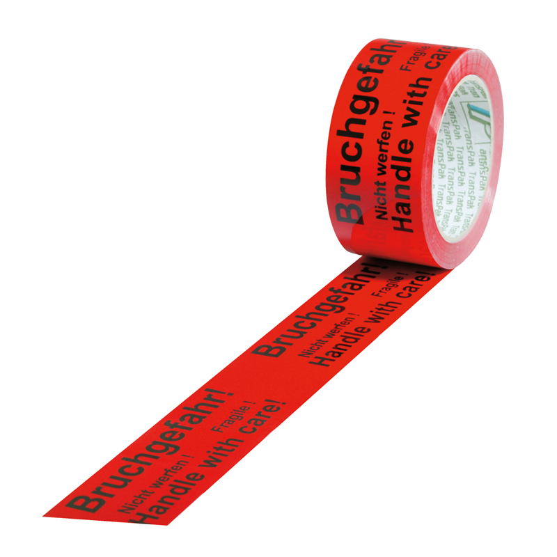 PVC-Warn-Klebeband, 50mm breitx66lfm, 52µ,, rot, Aufdruck "Bruchgefahr" / Inhalt à VE = 12