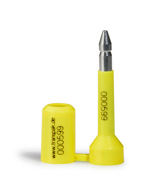 Container-Locplombe gelb, 6-stellig numeriert, ISO 17712, Länge 65mm / Inhalt à VE = 5